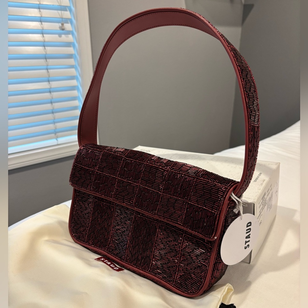 Staud Tommy Beaded Bag- burgundy